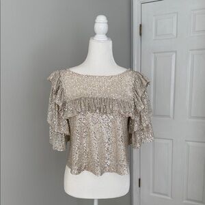 Free People Sequin Ruffle Top - Silver